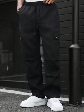 🆓 Black Men's Cargo Drawstring Trousers